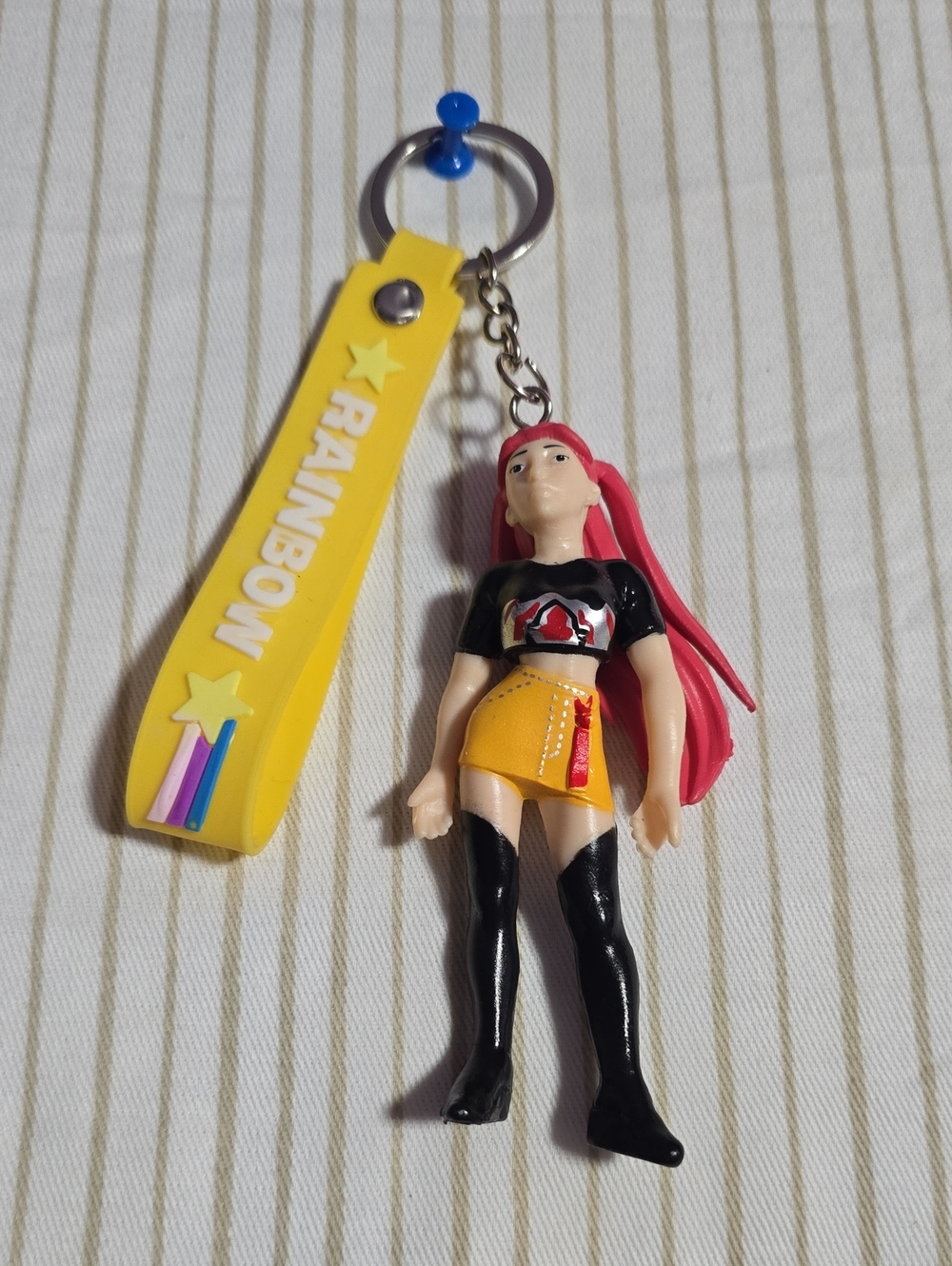 K-pop Rainbow Yellow Keychain with Pink-Haired Figure